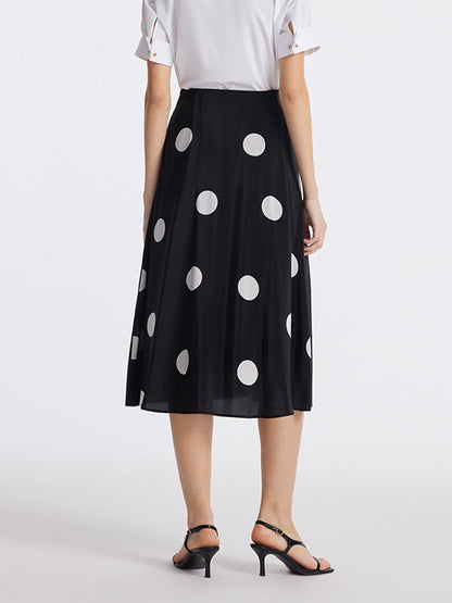 16 Momme Mulberry Silk Polka Dots Print A-Line Women Half Skirt