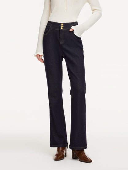 Denim High-Waisted Stretch Fleece Lined Women Micro-Flared Jeans
