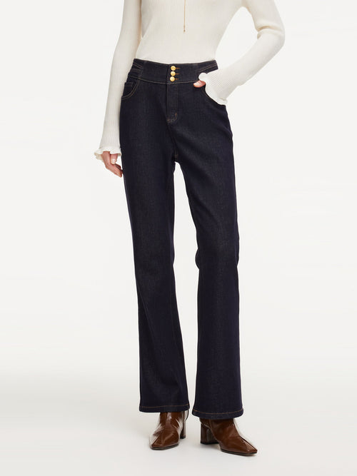 Denim High-Waisted Stretch Fleece Lined Women Micro-Flared Jeans