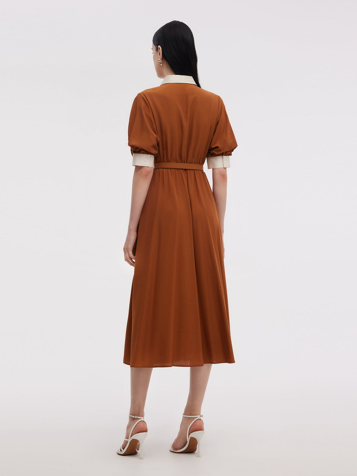 Tencel Acetate Blend Color Block Women Midi Dress
