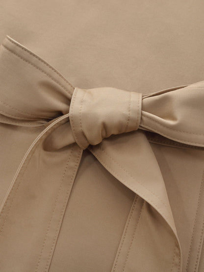 Cotton Stand Collar Lace Cuffs Women Self-Tie Belt Trench Coat
