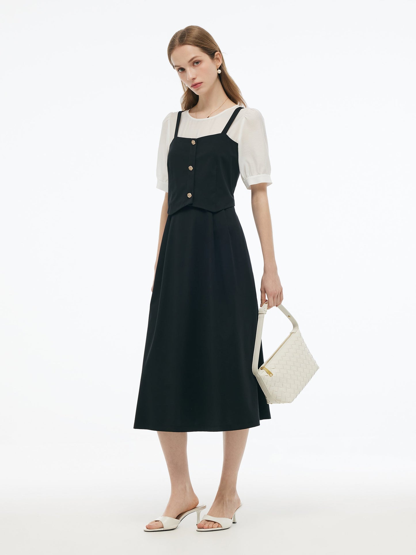 Tencel Blend Mock Layered Women A-Line Maxi Dress