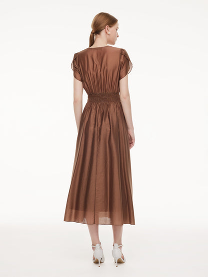 Tencel Blend Twist Front V-Neck Women Maxi Dress