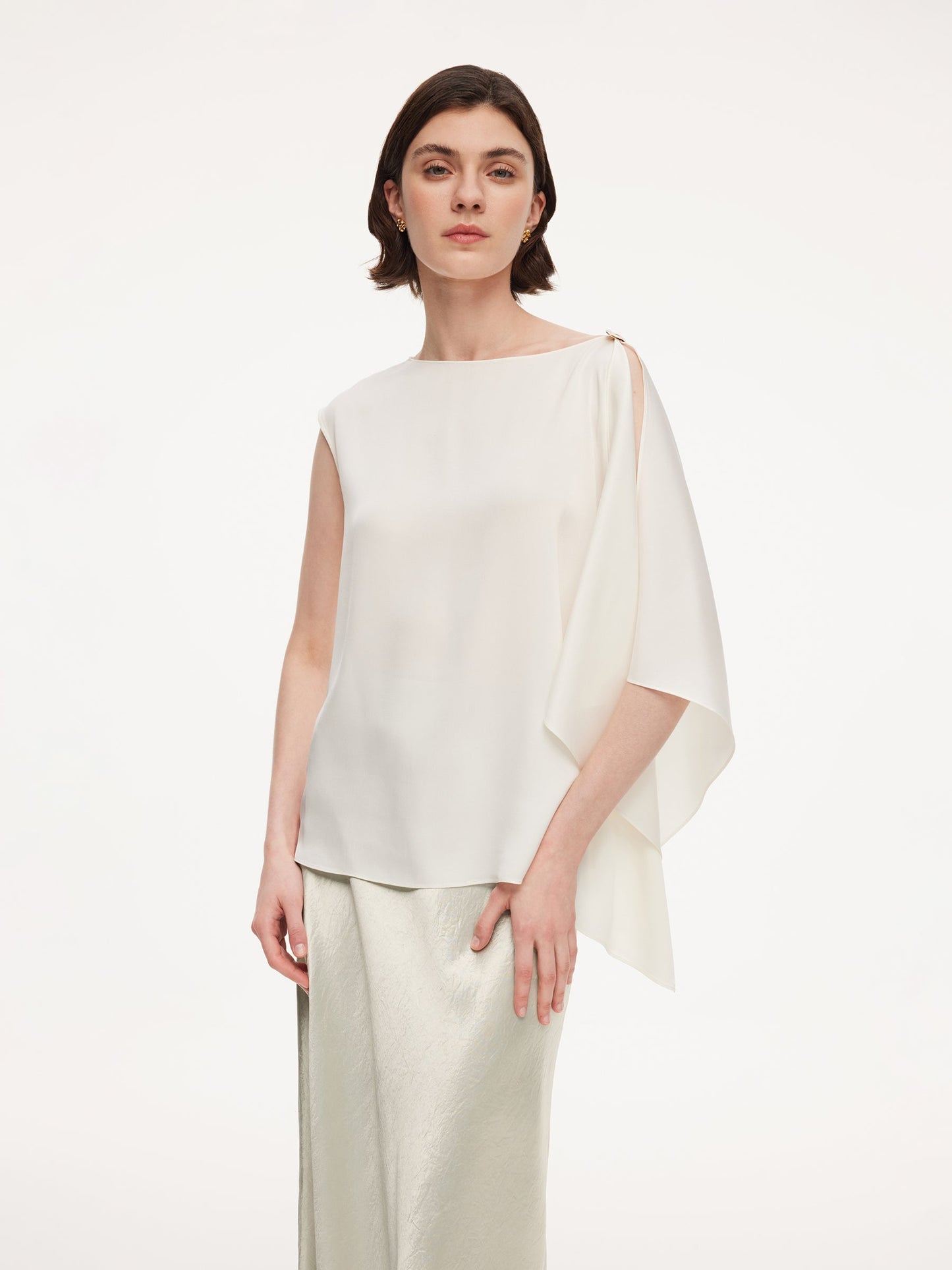 22MM Mulberry Silk Women Asymmetric Draped Blouse