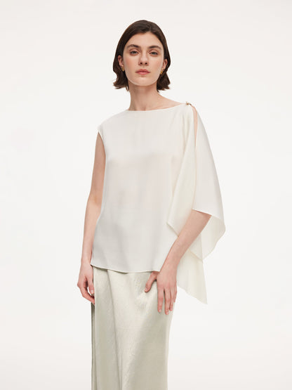 22MM Mulberry Silk Women Asymmetric Draped Blouse