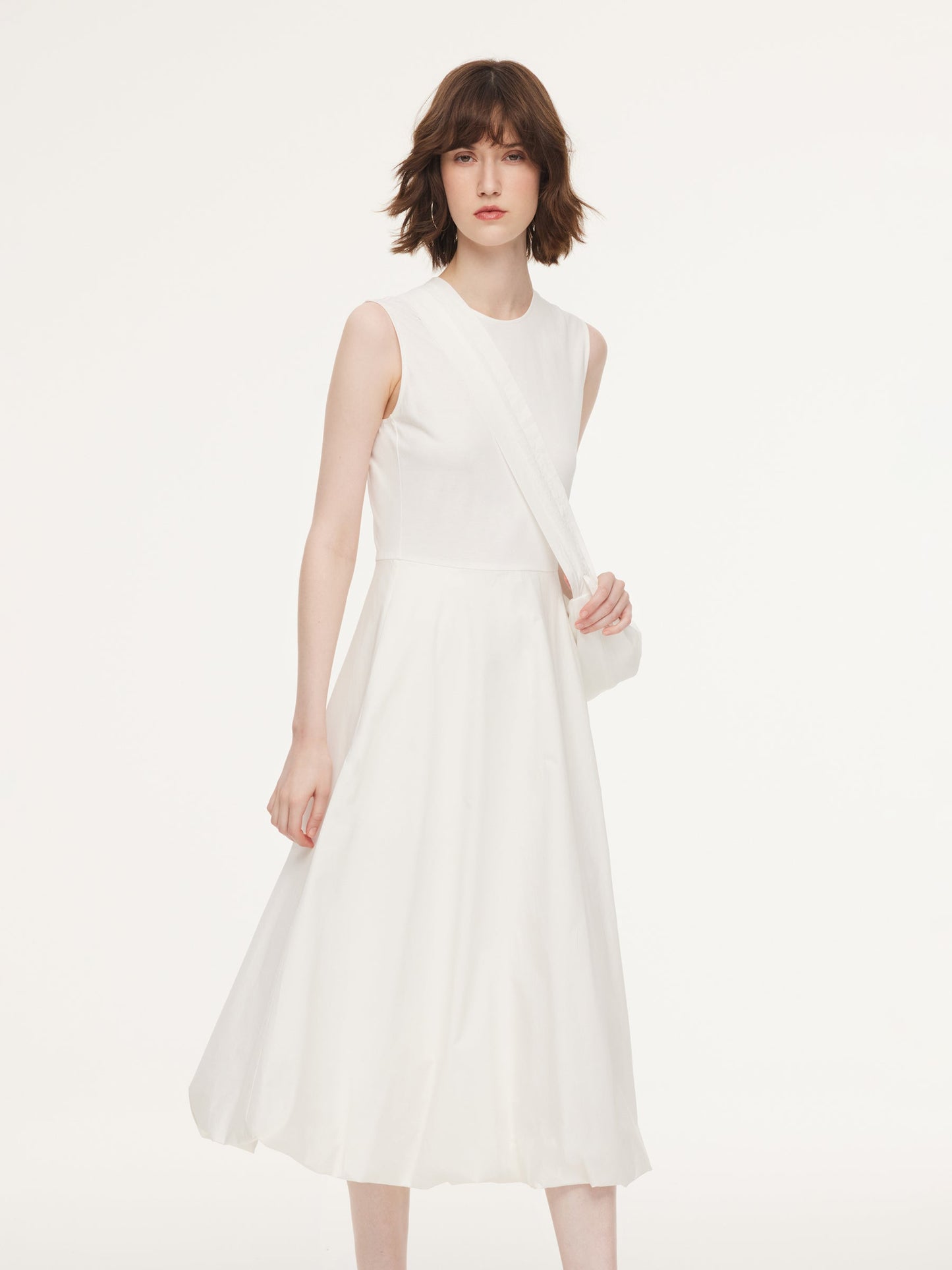 100% Cotton Bubble Hem Women Sleeveless Maxi Dress With Bag