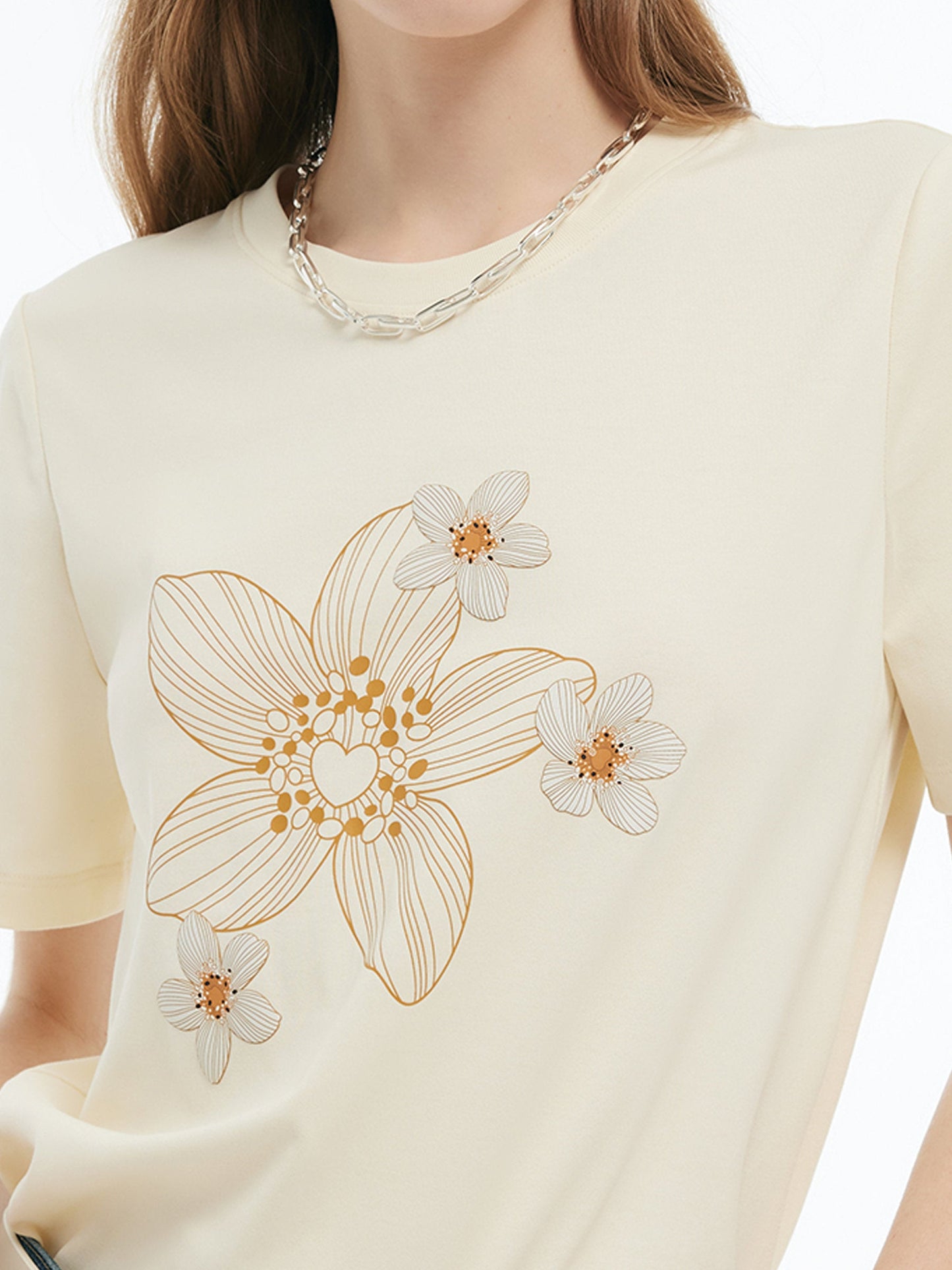 Flower Print Women Knit T-Shirt