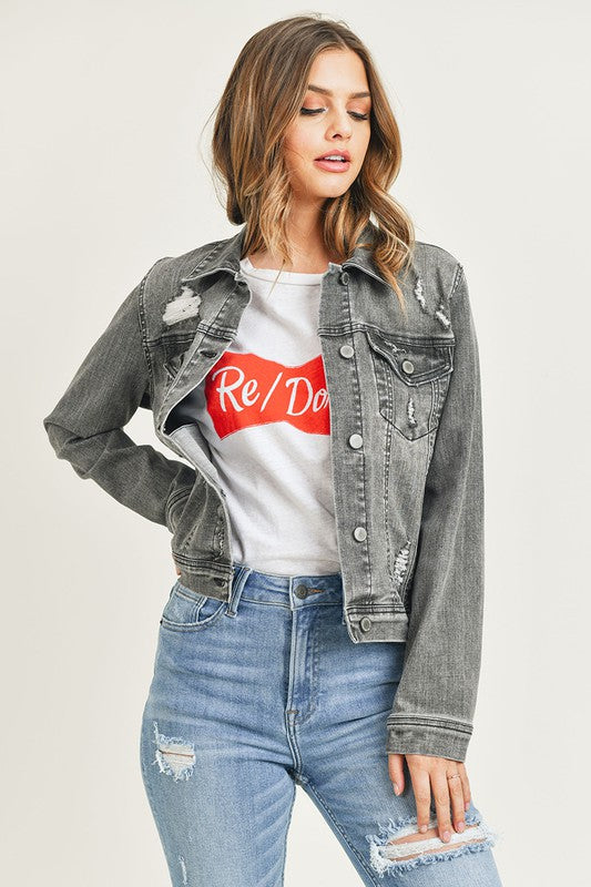 In A Flash Light Grey Jean Jacket