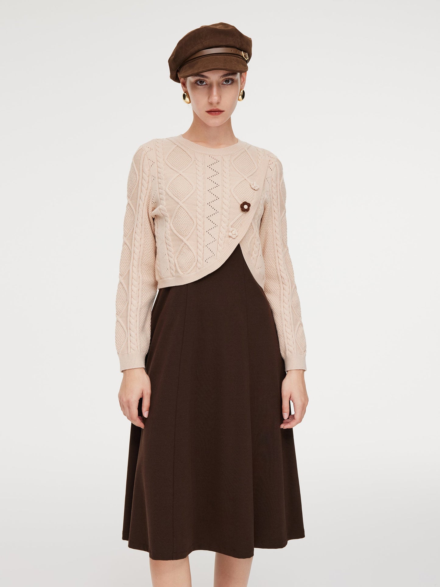 Lyocell Wool Blend Sweater And Knit Vest Dress Two-Piece Set