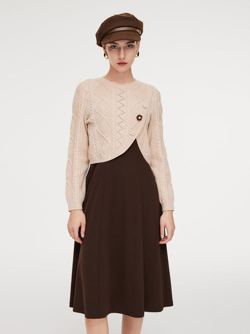 Lyocell Wool Blend Sweater And Knit Vest Dress Two-Piece Set