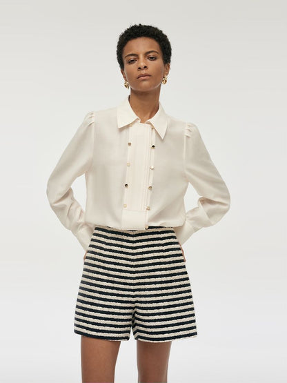 Black And White Stripe Tweed Women Shorts