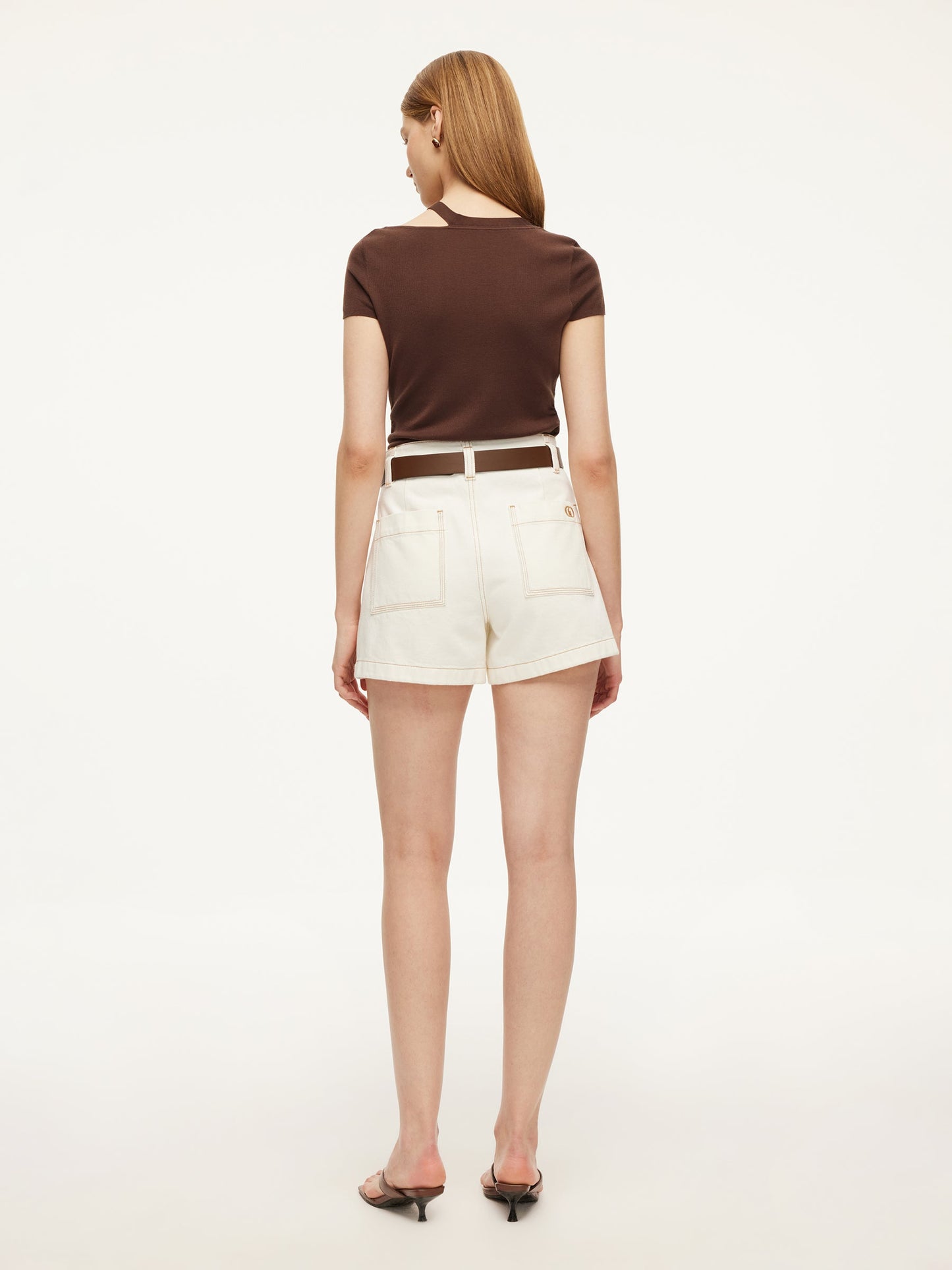 100% Cotton Denim Women Slim Fit Shorts With Belt