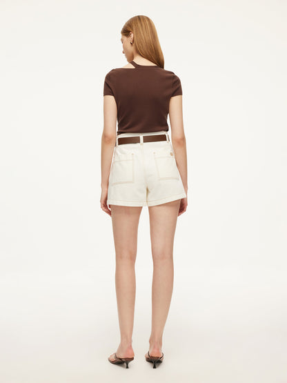 100% Cotton Denim Women Slim Fit Shorts With Belt