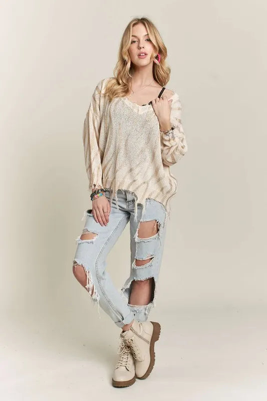 ADORA Frayed Zebra Knit Top
