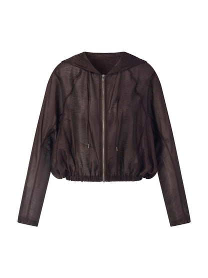Tencel Linen Blend Women Sheer Hooded Jacket