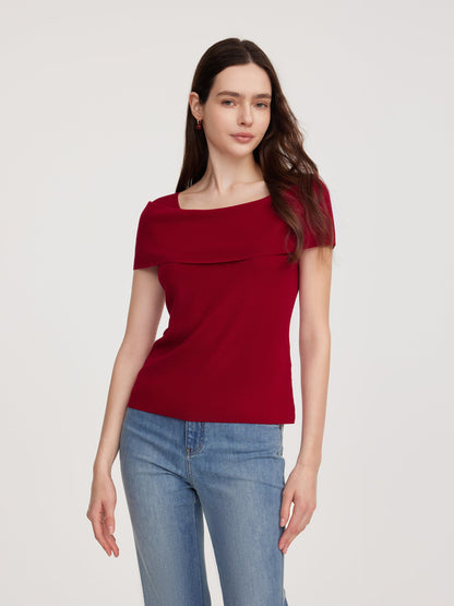 Lyocell Blend Off Shoulder Women Knit Top With Detachable Magnetic Flower