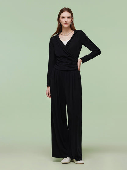 Tencel Blend Hoodie And Wide Leg Pants Two-Piece Set