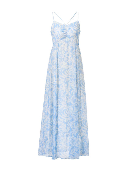10MM Mulberry Silk Floral Print Women Strap Maxi Dress