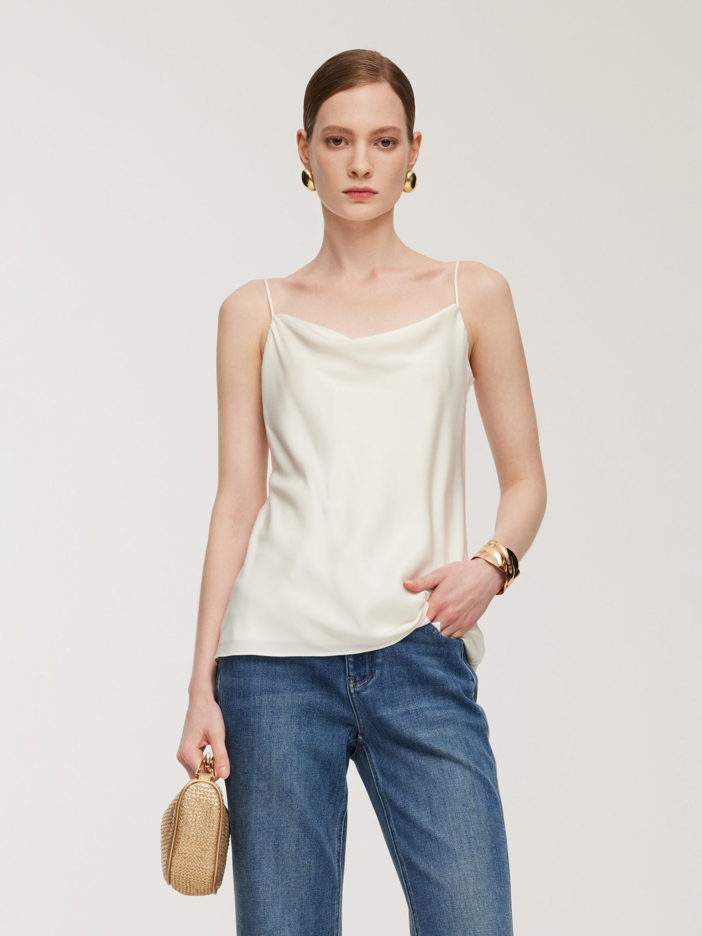 22MM Mulberry Silk Cowl Neck Women Camisole With Scrunchie