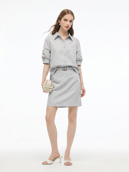Lyocell Linen Blend Mock-Layered Women Mini Shirt Dress