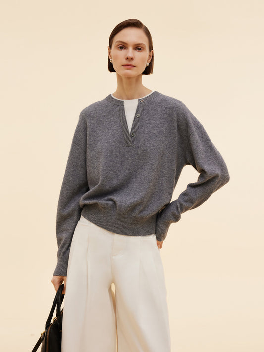 100% Wool Faux Two-Piece Women Sweater