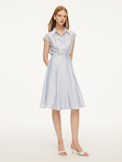 Tencel Acetate Linen Blend Cap Sleeve Women Midi Shirt Dress