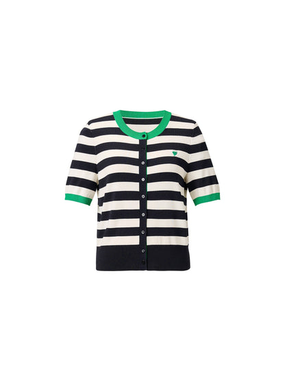 Color Block Stripe Women Embroidered Cardigan