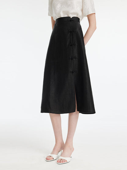 Xiang Yun Silk New-Chinese Style Slit Women Skirt