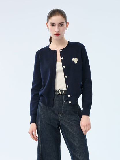 Tencel Wool Blend Heart Print Women Cardigan