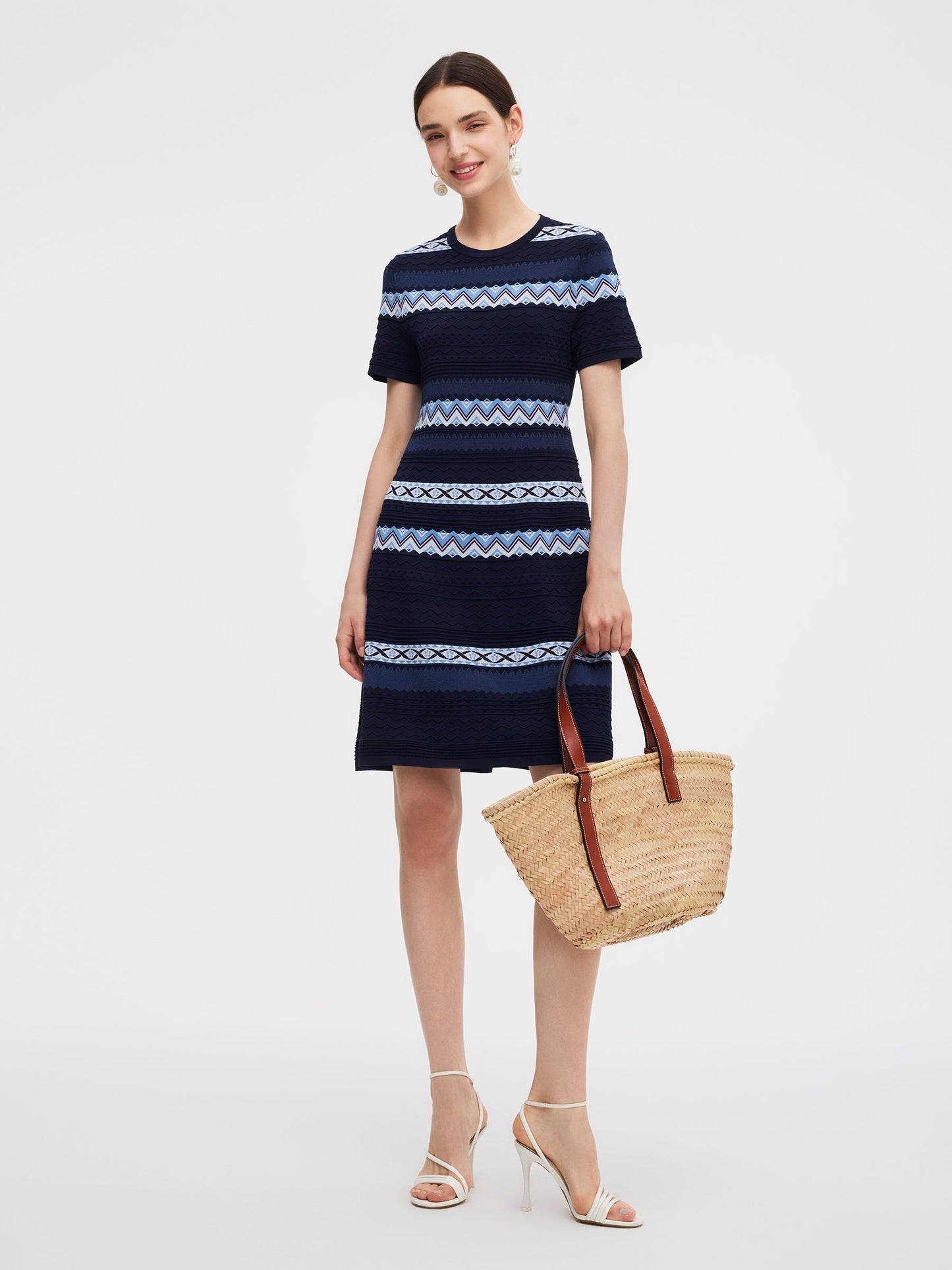Multicolored Jacquard Women Knit Mini Dress
