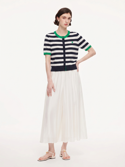 Color Block Stripe Women Embroidered Cardigan