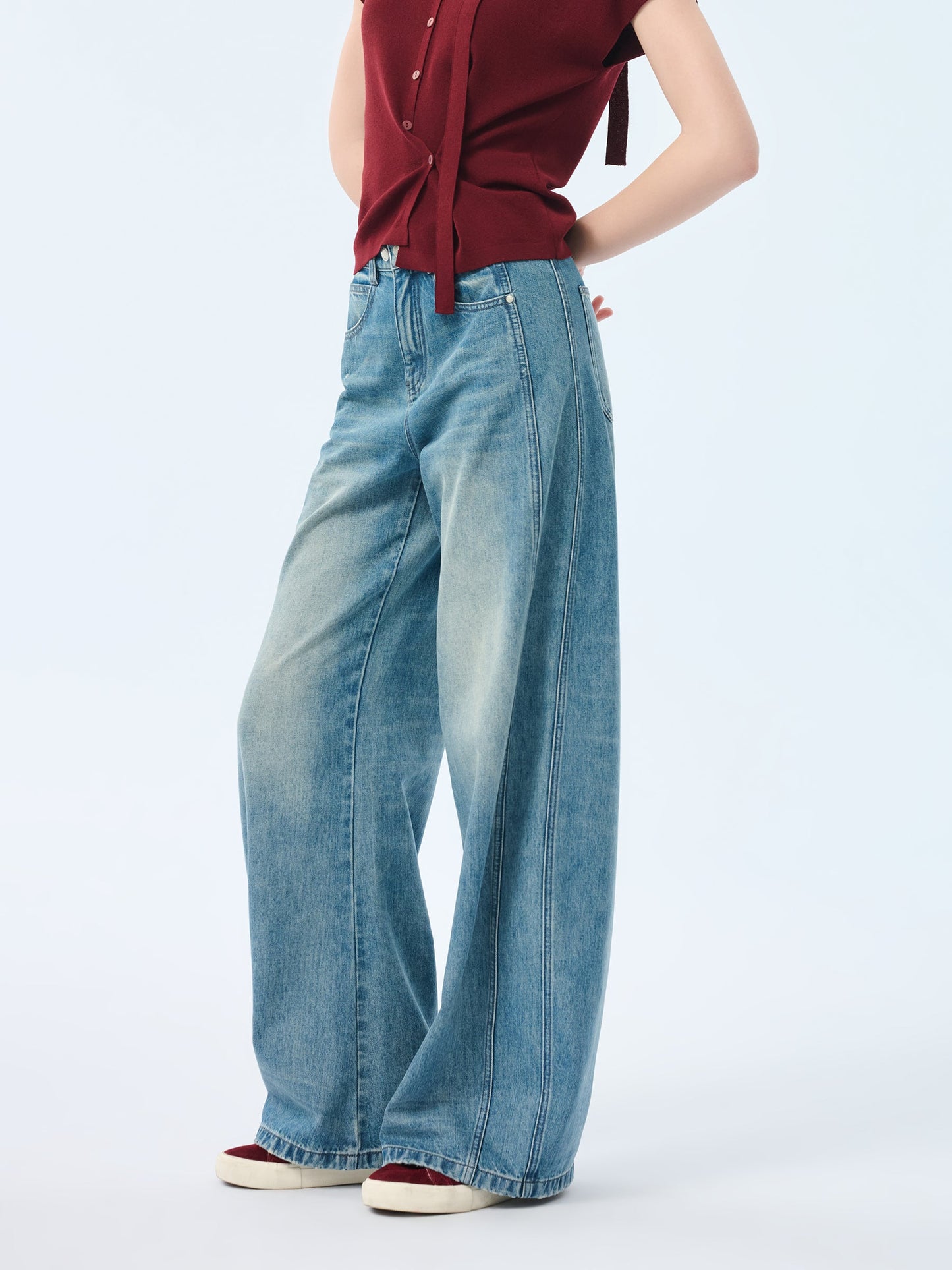 100% Cotton Denim Women Curved Leg Jeans