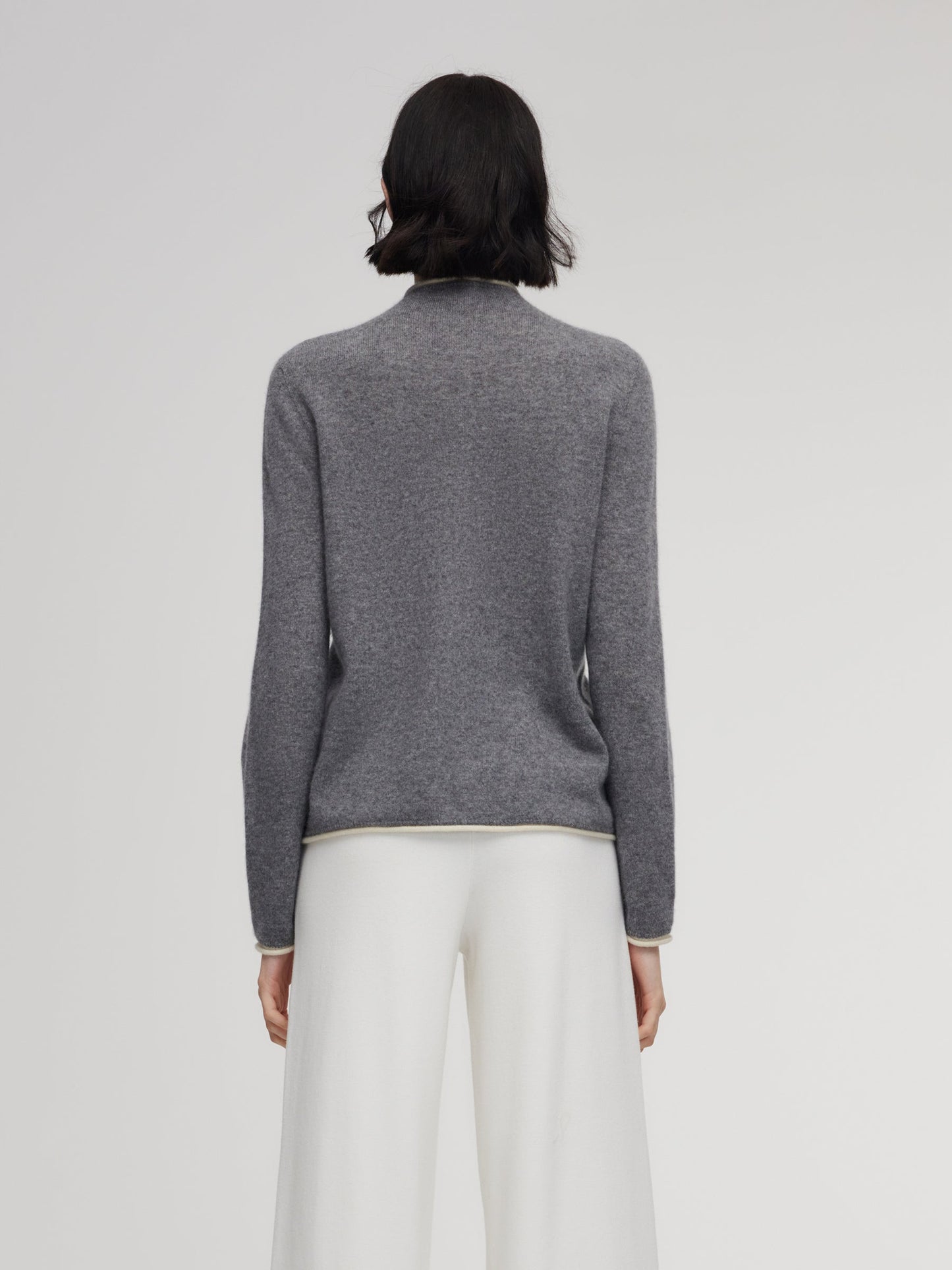 100% Cashmere Seamless Contrast Trim Women Cardigan