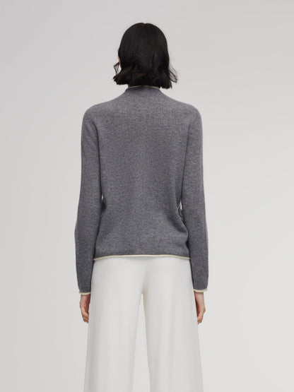 100% Cashmere Seamless Contrast Trim Women Cardigan