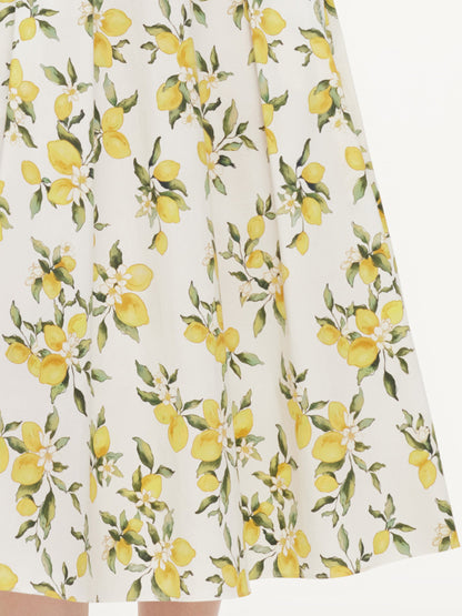 Cotton Lemon Print Women A-Line Skirt