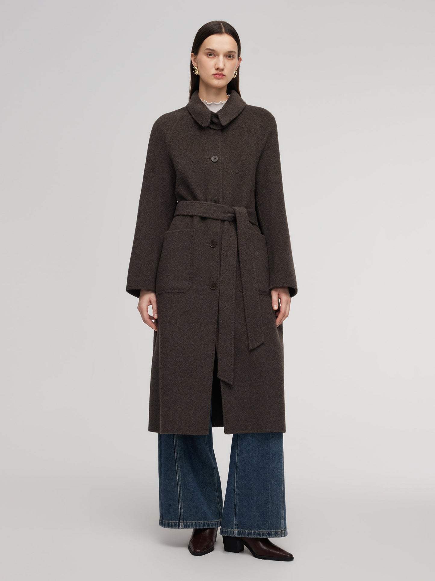 Wool Camel Hair Blend Double-Faced Women Wrap Overcoat