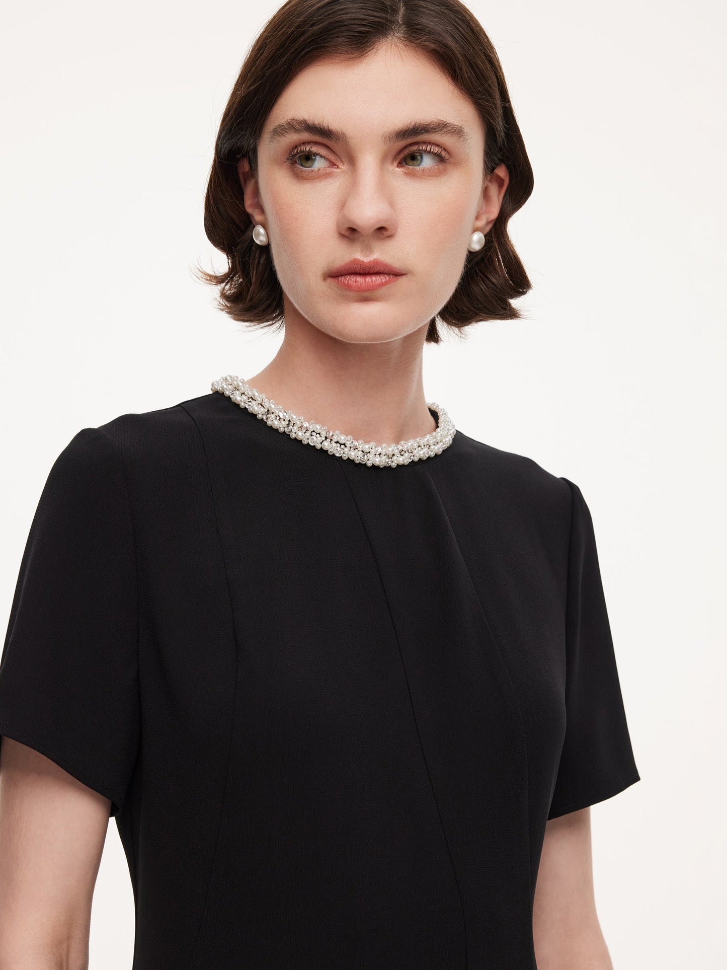 Triacetate Blend Beaded Neck Women Mini Dress