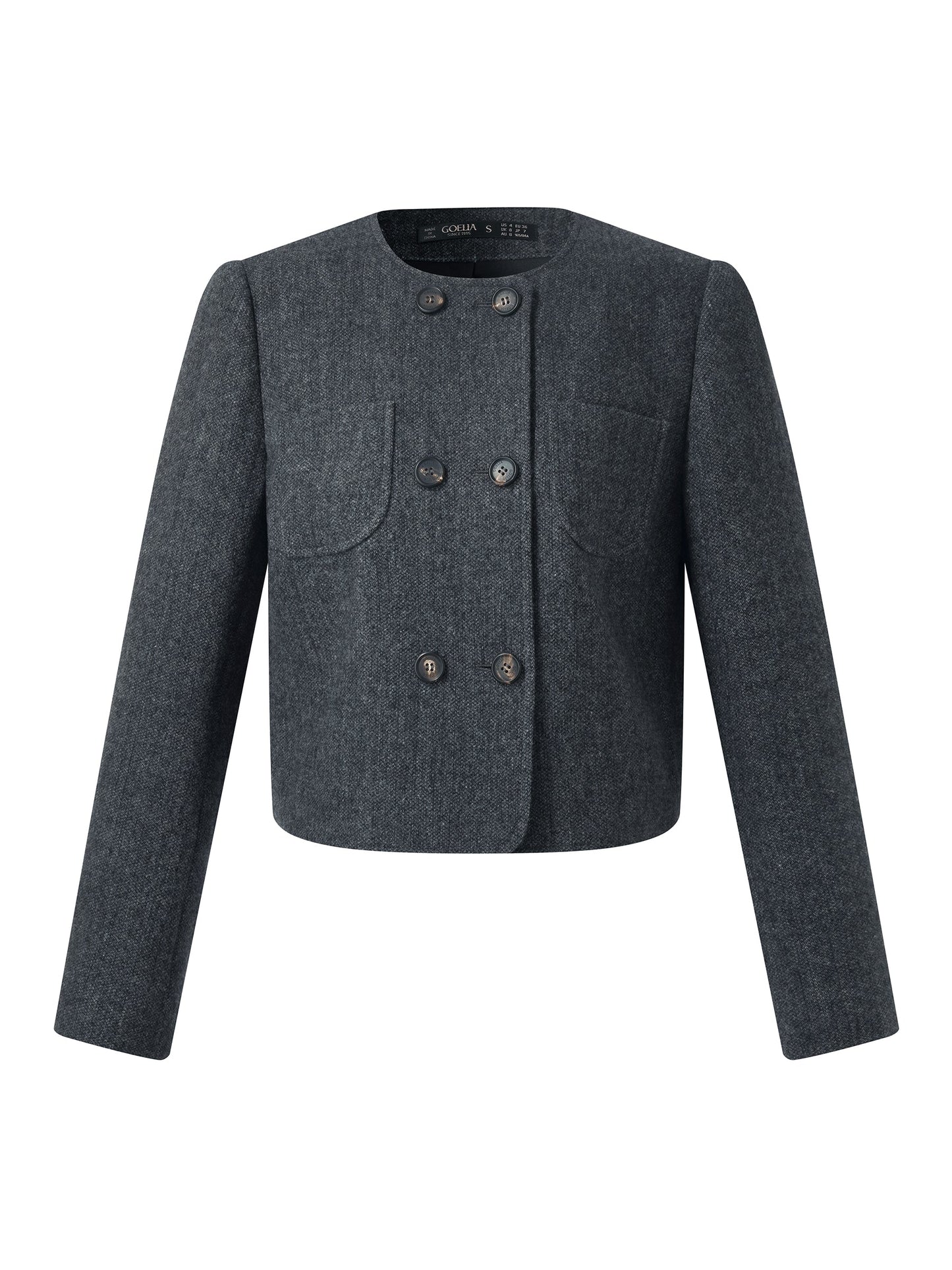 100% Washable Wool Double Breasted Women Crop Jacket