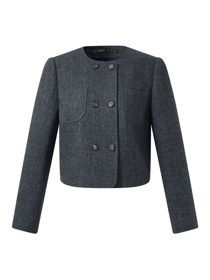 100% Washable Wool Double Breasted Women Crop Jacket