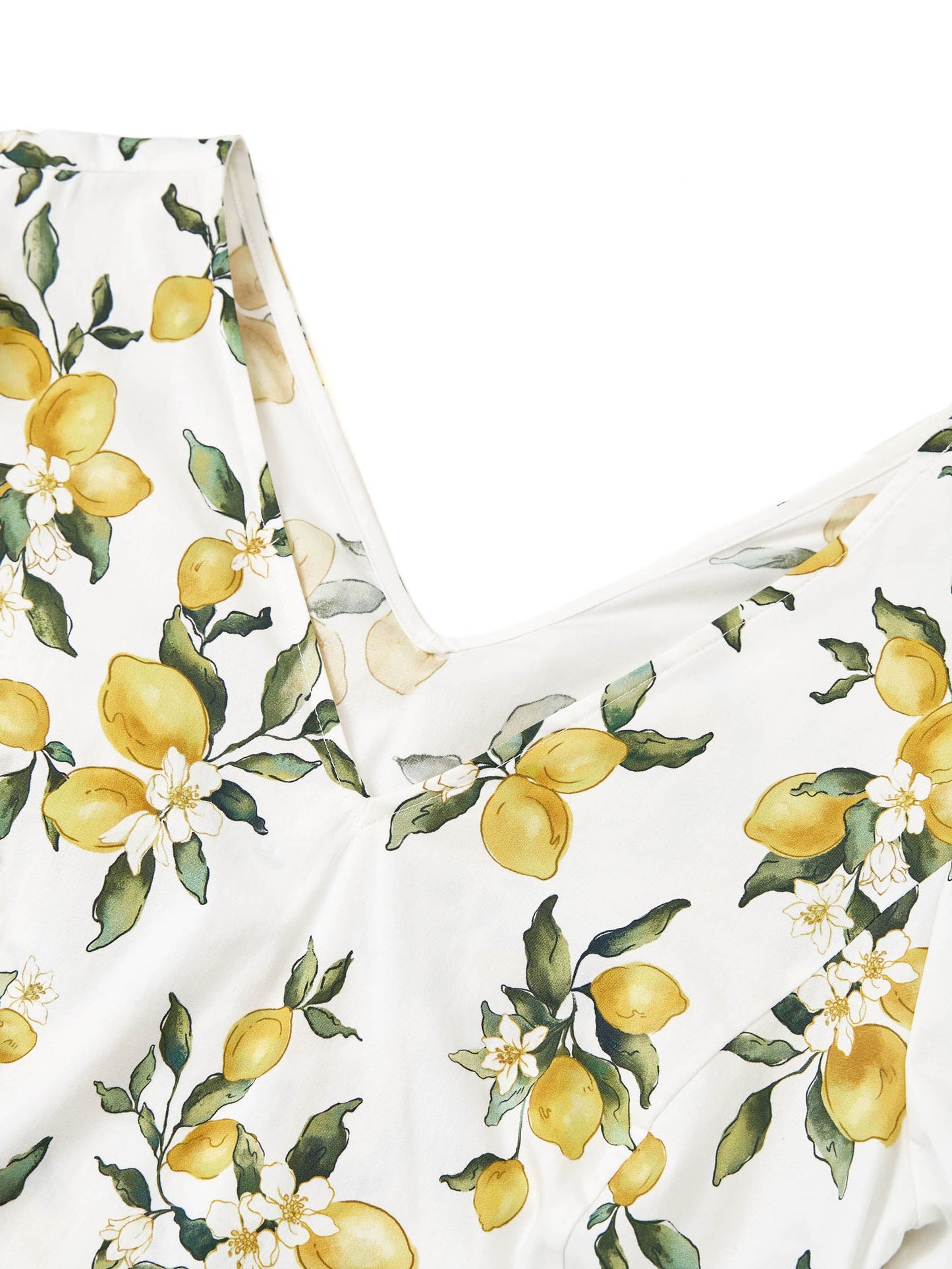Cotton Lemon Print V-Neck Women Belted Midi Dress