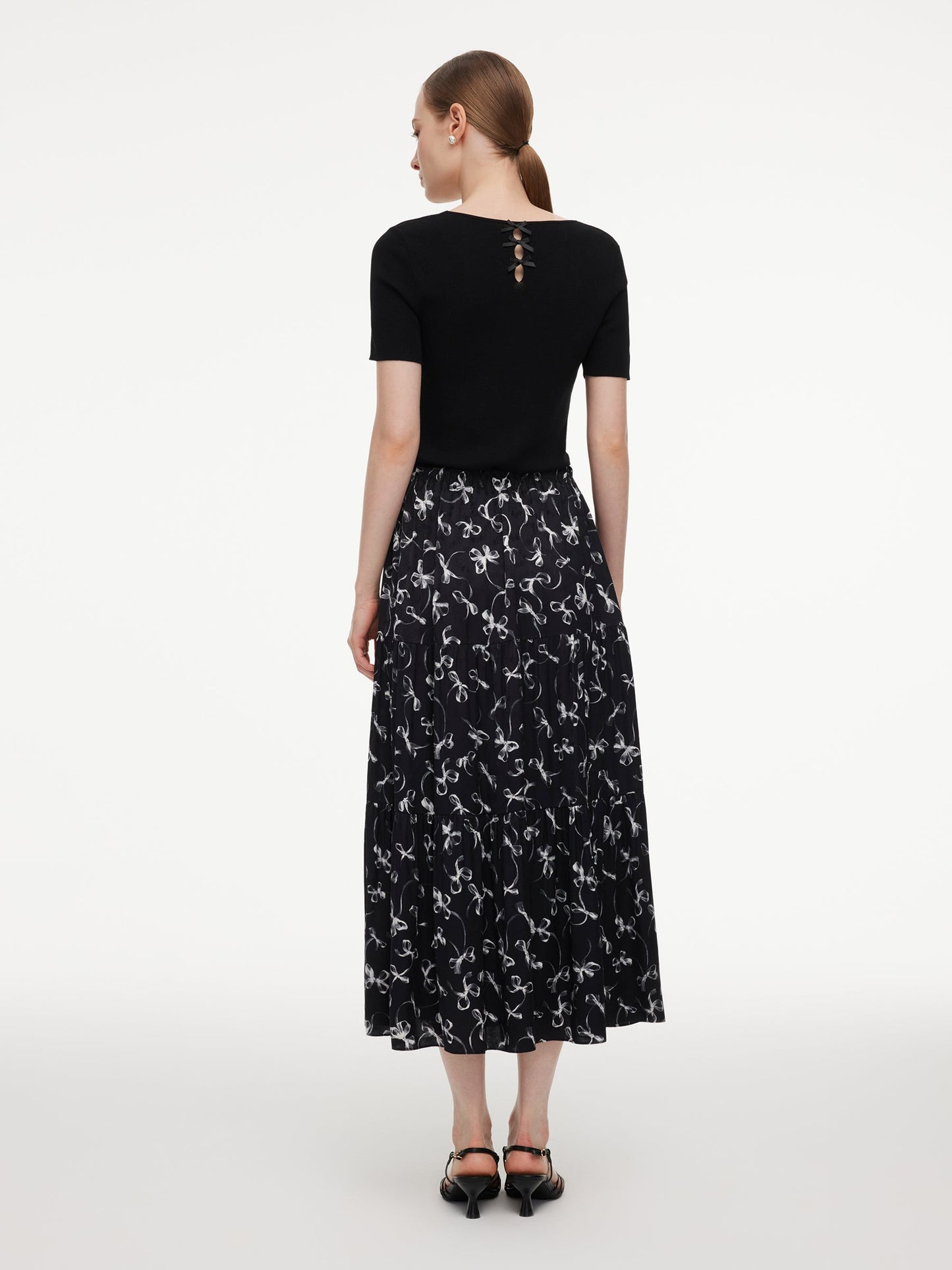 Ribbon Print A-Line Women Skirt