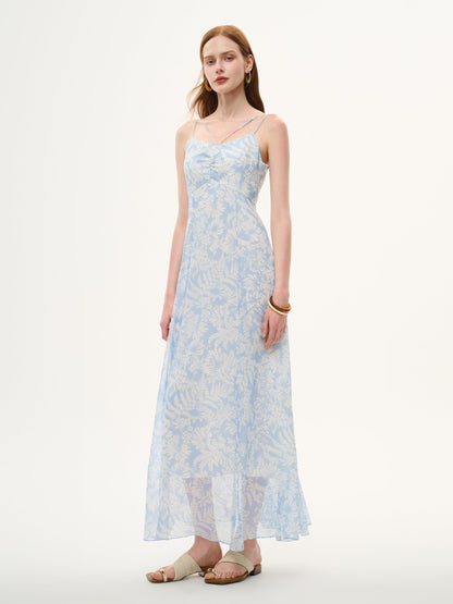 10MM Mulberry Silk Floral Print Women Strap Maxi Dress