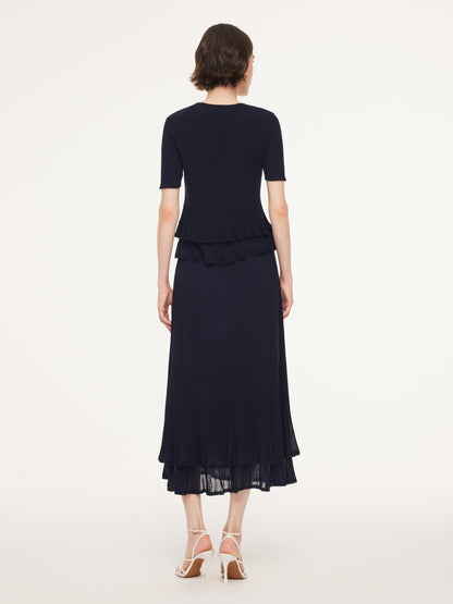Ruffle Hem Knit Top And A-Line Skirt Two-Piece Set
