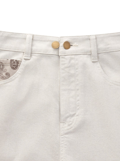 Cotton Denim Paisley-Detail Women Curved Leg Jeans