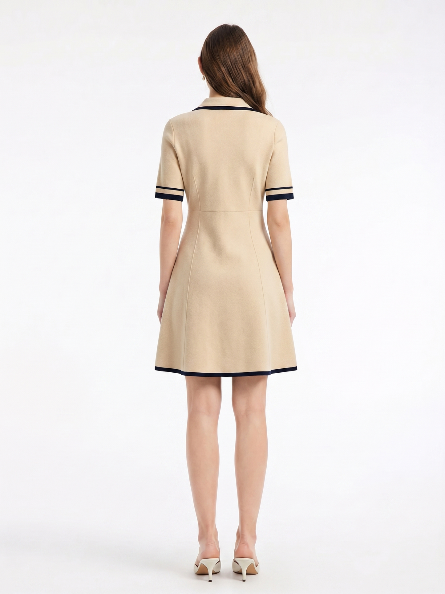 Tencel Blend Contrast Trim Women Lapel Knit Mini Dress