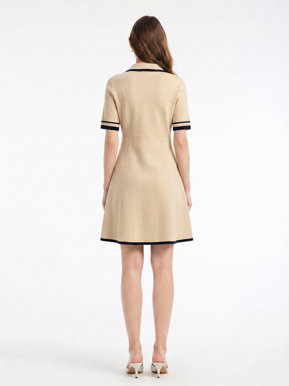 Tencel Blend Contrast Trim Women Lapel Knit Mini Dress
