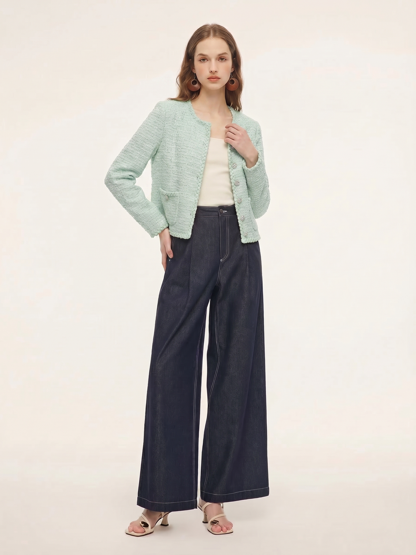 Round Neck Single-Breasted Women Textured Cardigan