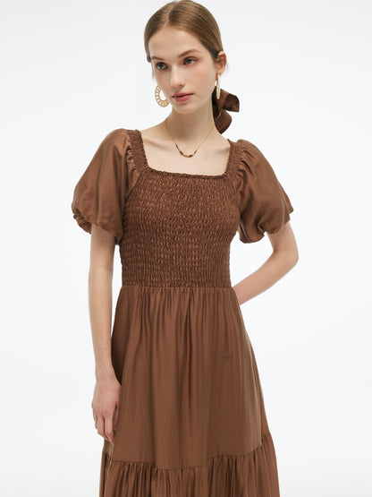 Tencel Blend Women Smocked Maxi Dress