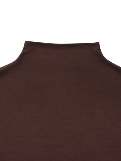 Tencel Blend Mock Neck Ruched Women Knit Top With Triangle Scarf