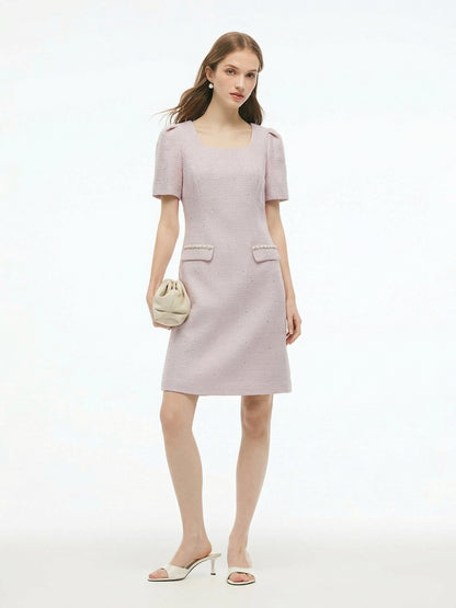 Tweed Square Neck Women Mini Dress